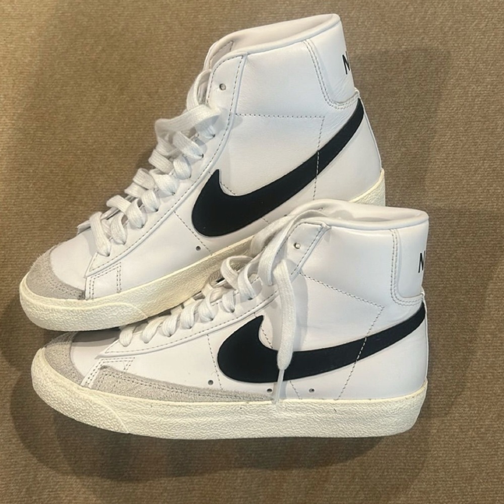 Nike White and Black High-Top Sneakers Blazers Women